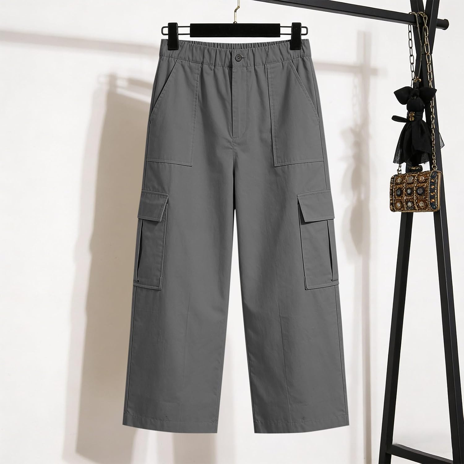 Womens Cargo Pants Elastic Waist Casual Hiking Work Pants with Multiple Pockets Summer Fashion Trousers