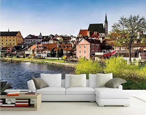 Amazon 壁画3d写真の壁紙外国の海辺の町の装飾部屋の壁紙の美しい海辺の建築の壁 3d 400x280cm 壁紙