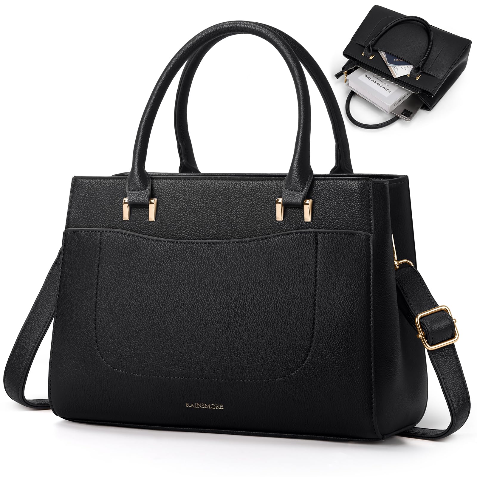 RAINSMORE Sac a Main Femme PU Cuir Sacs à Main Portés Sac à Bandoulière Cabas Fourre Tout Femme Imperméable pour Université Voyage Travail Décontracté
