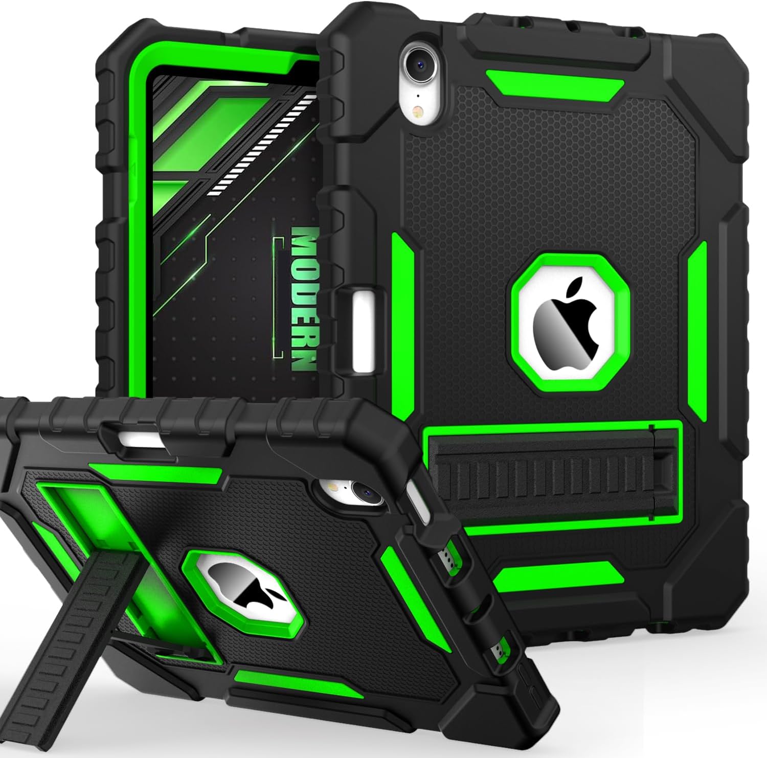 Grifobes Case for iPad mini 7 (A17 Pro) 2024 / Mini 6 2021 8.3 inch, Heavy Duty Shockproof Rugged Cover with Pencil Holder Stand, for I Pad Mini 7th/6th Gen 8.3" Case (Black+Green)