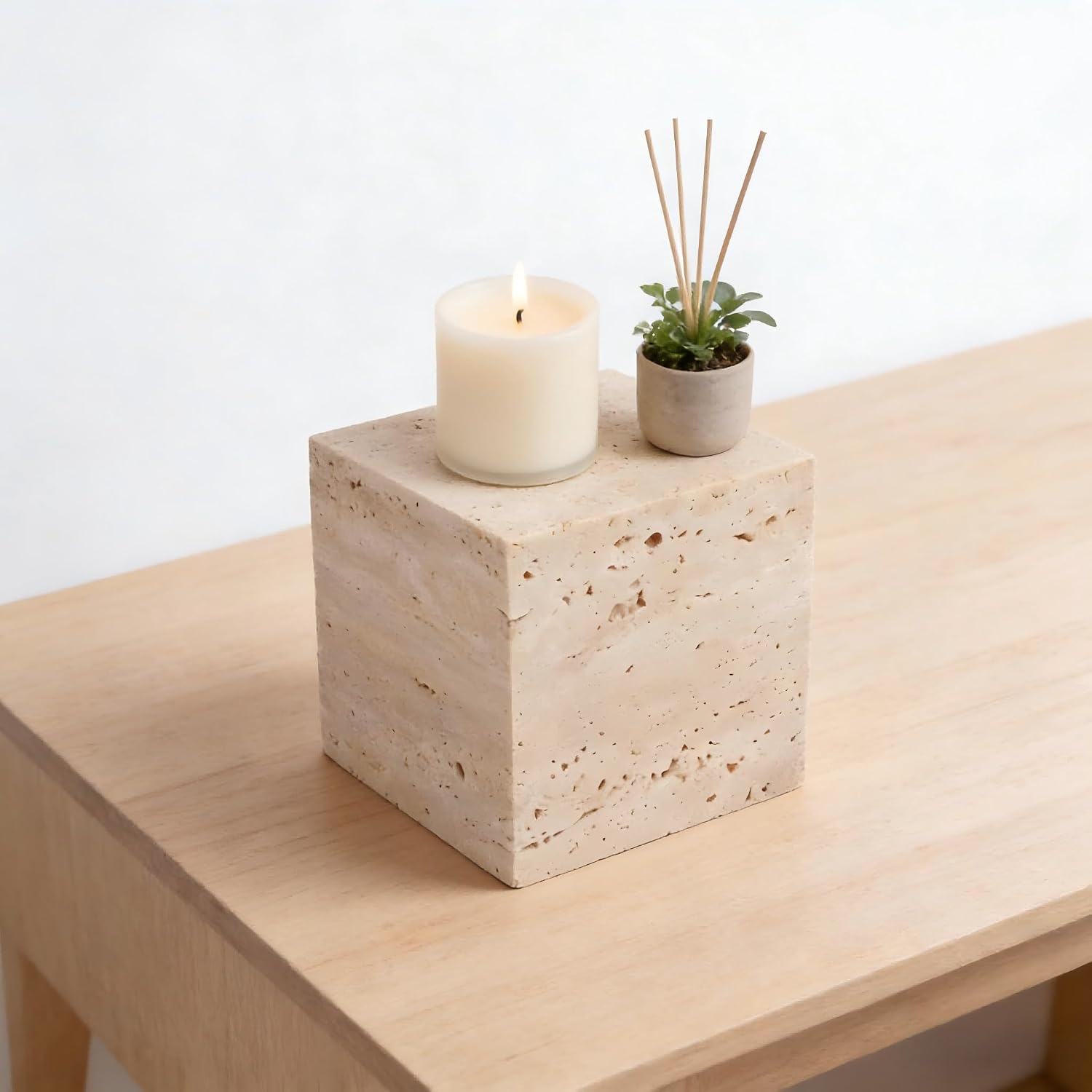 Travertine Display Block, Single 10 x 10 x 10 cm Cube | 1 piece only, cube display block, natural pores vary, props not included