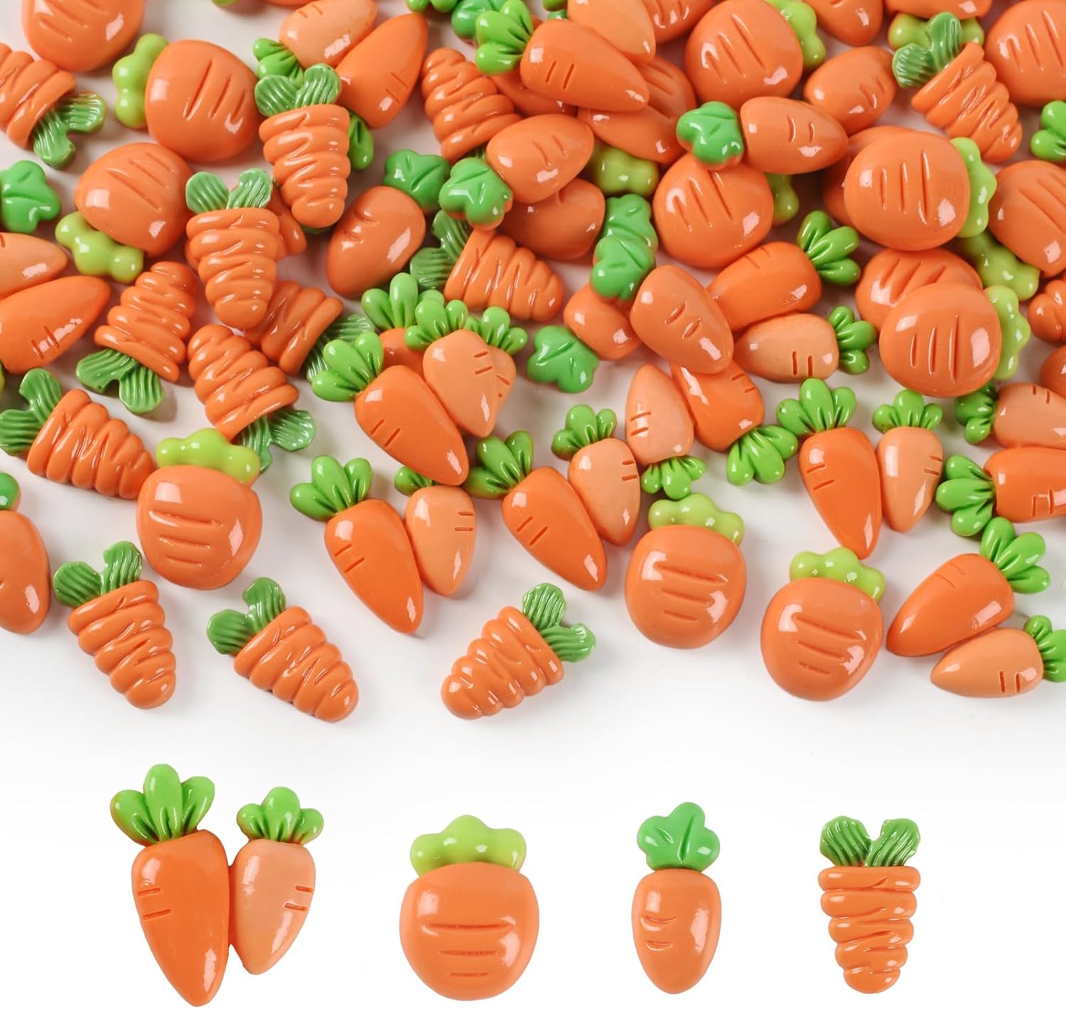 80pcs Easter Carrot Decoration Artificial Carrot Resin Flatback Vegetable Embellishments Craft for Home House Grocery Photography Party Decoration