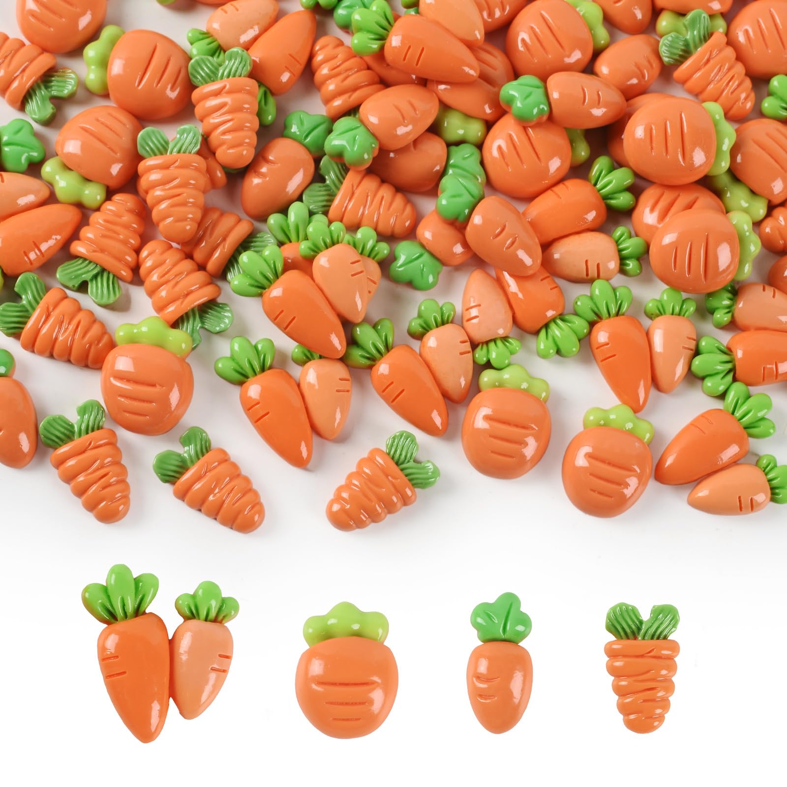 Hanycon 80pcs Easter Carrot Decoration Artificial Carrot Resin Flatback Vegetable Embellishments Craft for Home House Grocery Photography Party Decoration