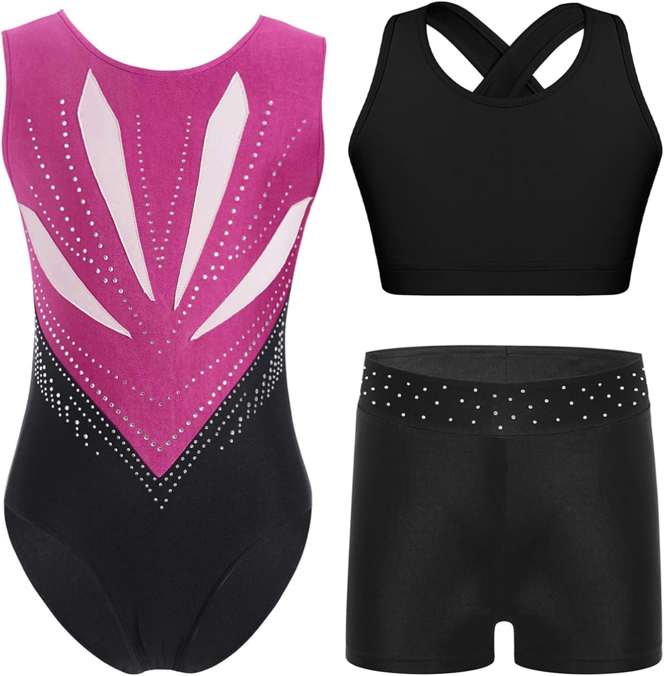 TiaoBug Girls Kids Tank Top Leotard Shorts Set Kids Gymnastics Outfits Gymnastics Stage Performance