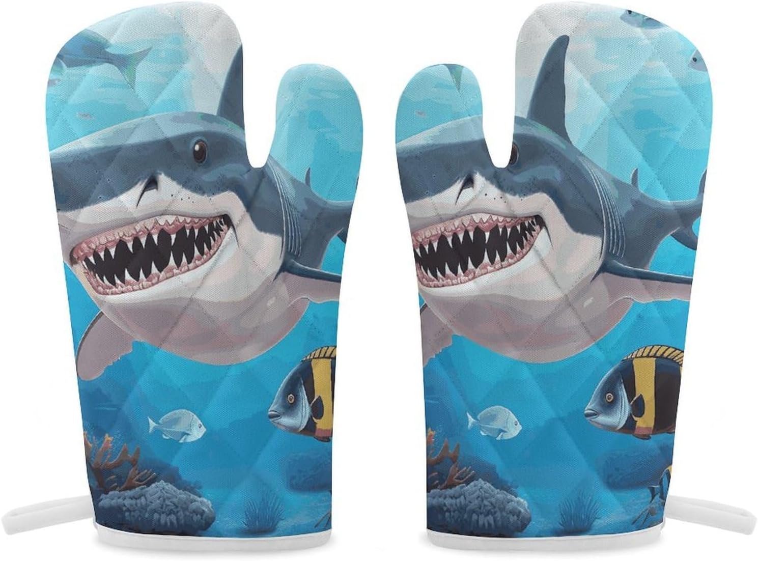 2 Pcs Oven Mitts Heat Resistant Kitchen Gloves Soft Safety Shark Ocean Theme Oven Glove for Microwave, Barbecue
