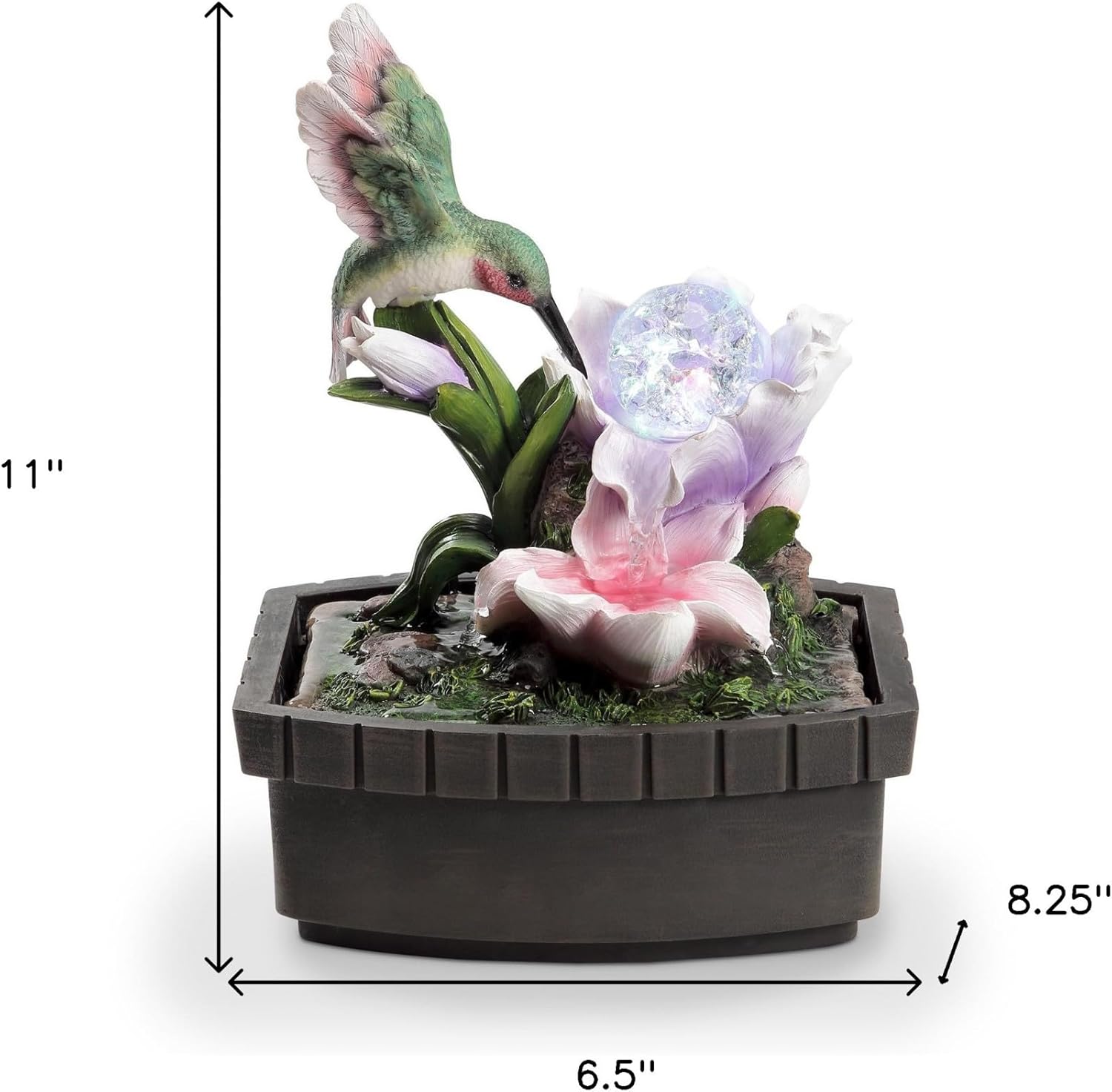HomeRoots 11" Pink Green and Brown Polyresin Hummingbird Tabletop Fountain