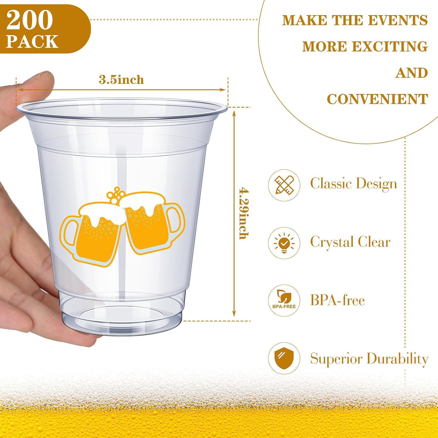 Jinei 200 Pcs Oktoberfest Cups Bulk 12 oz Oktoberfest Plastic Cups Disposable German Beer Drinking Beverage Clear for Party Decoration Festival
