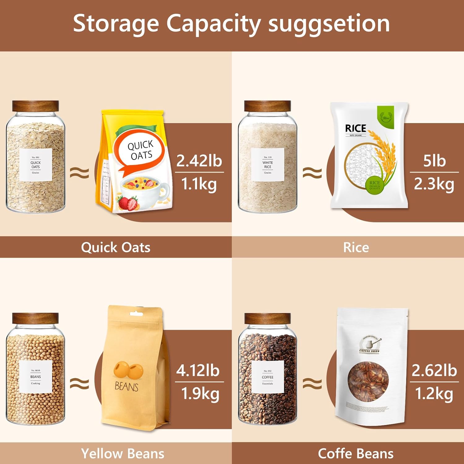 KEYWING 88oz Large Glass Jars with Airtight Acacia Wood Lids, Set of 3 Food Storage Containers for Flour, Sugar, Rice, Pasta, Cereal, Cookies – Includes 126 Labels - Image 5