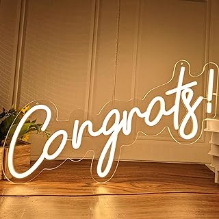 DECO Congrats! Neon Sign for Wedding Valentine’s Day Birthday Party Celebration Banquet Decoration Dimmable Art Wall Decor LED Light 56X29cm(Congrats!)