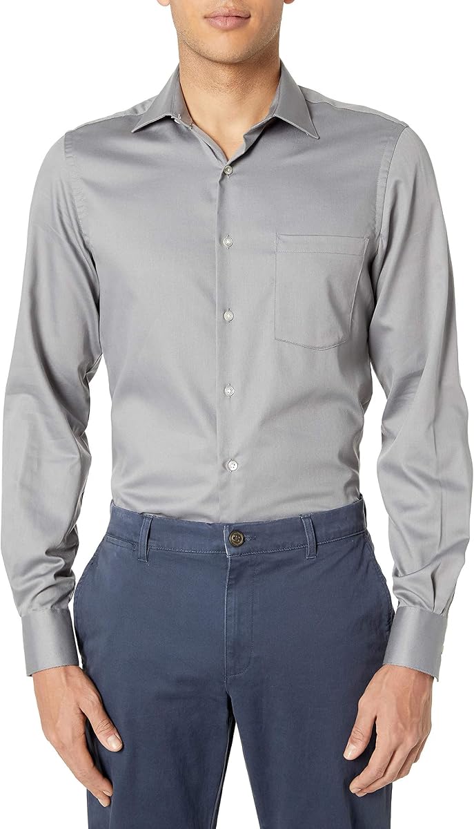 Van Heusen Camisa de vestir con cuello extendido sólido y satén Lux para hombre