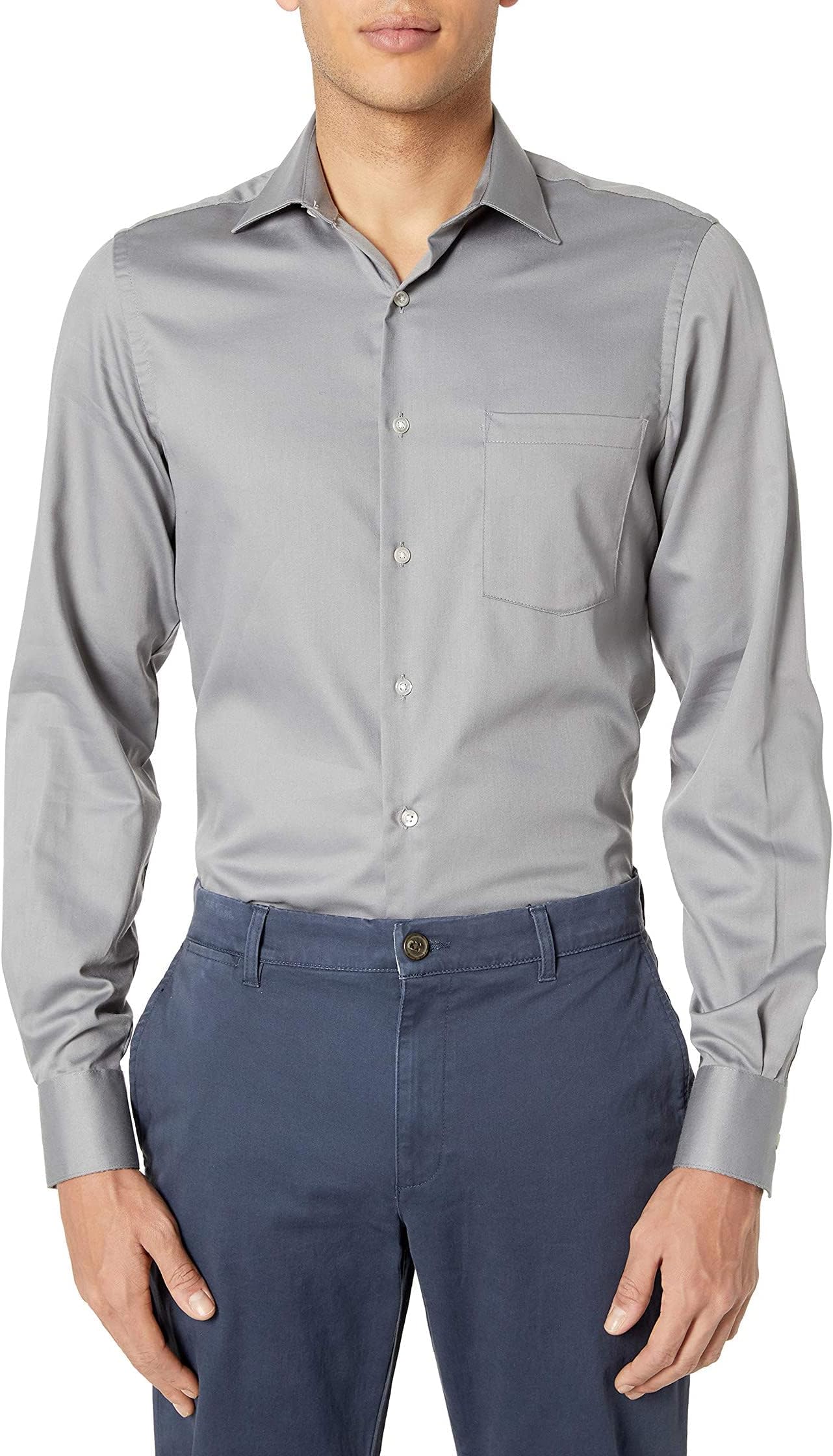Van Heusen Men's Lux Sateen Fitted Solid Spread Collar Dress Shirt