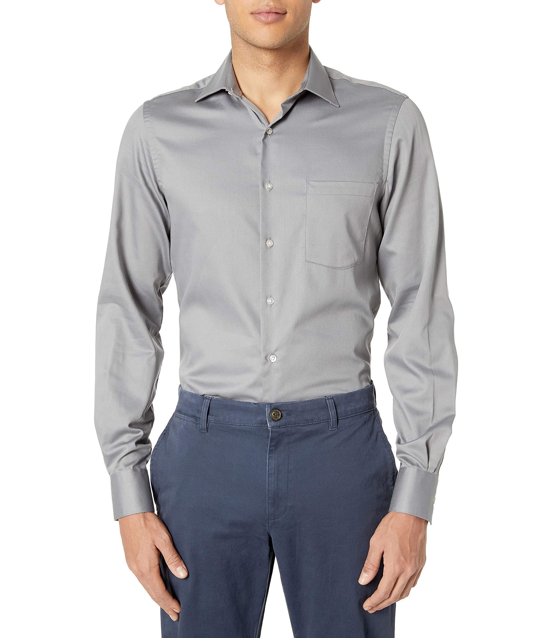 Van Heusen Men's Lux Sateen Fitted Solid Spread Collar Dress Shirt