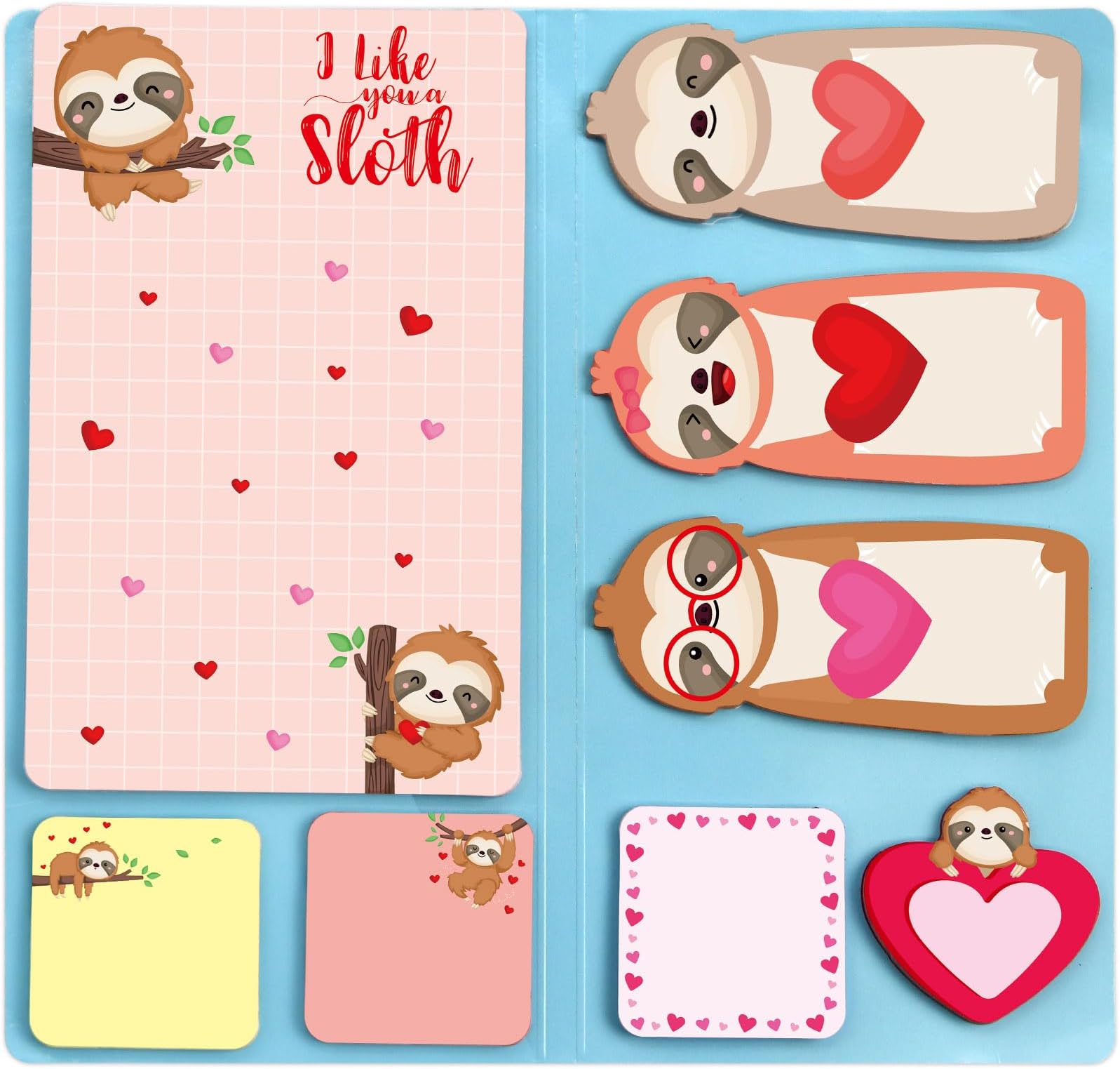 Fancy Land Valentines Day Sticky Notes Sloth Sticky Notepads Set 240 Sheets Valentine’s Day Gifts for Teachers Book Notes Sloth Lovers Kids Office School Friends Gifts Lazy Day Small Gifts