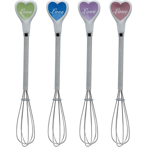 Verdental Mini Wire Whisk Hearts Stainless Steel Non Stick Hand Tiny Balloon Whisk Set (4 Pcs)