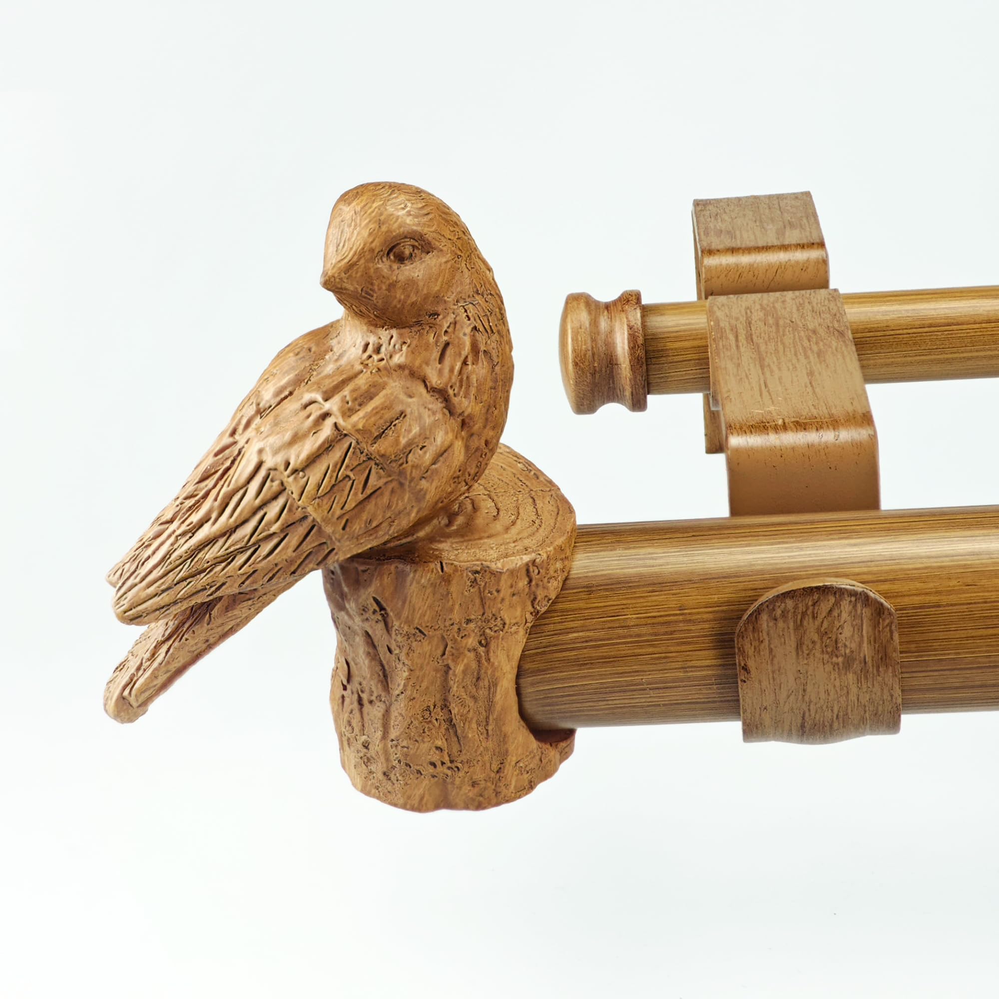 ILAISIHOME 1-1/8 Inch Diameter Faux Wood Curtain Rod with Bird Design Finials, 72-144'' Telescoping Double Curtain Rods for window width 68-140 inch, Decorative Drapery Rods for Bedroom,Living Room