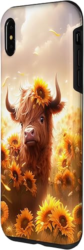 Miniatura 26 de Funda para iPhone 12 mini con diseño de vaca escocesa de las tierras altas y girasoles