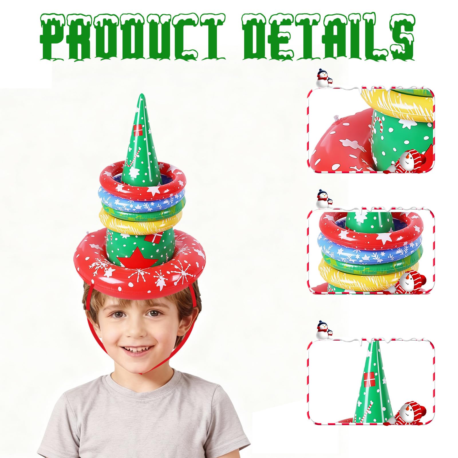 Christmas Party Ring Toss Game Set, Christmas Inflatable Snowflake Hat with 6 Rings, Xmas Toss Game Props - Image 3