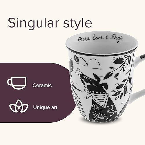 Vista 104 de Karma Gifts - Taza bohemia de 16 onzas, color blanco y negro, diseño de sirena, bonita taza de café y té, tazas de café de cerámica para mujeres