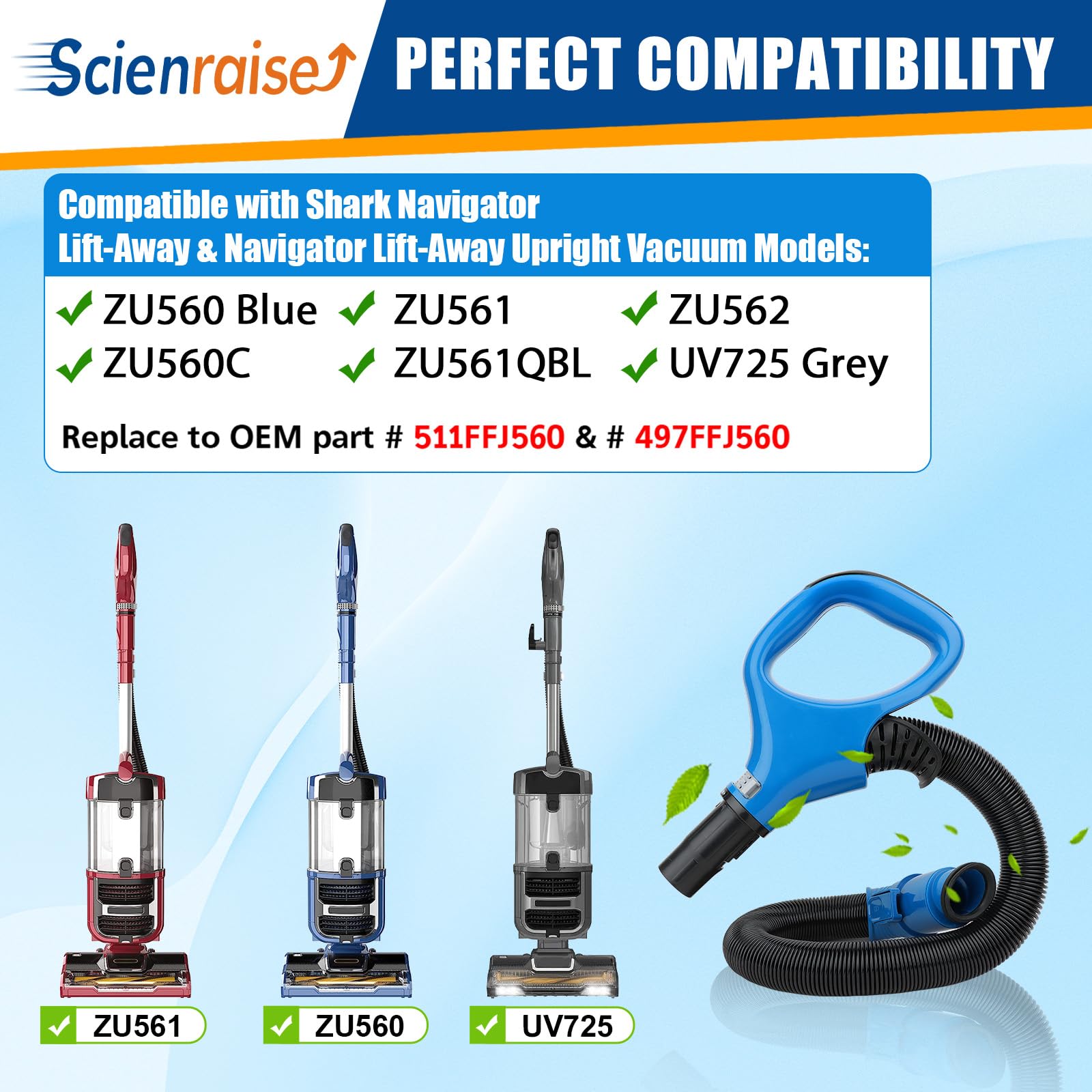Scienraise ZU560 Vacuum Hose Handle Replacement for Shark Navigator Rotator Lift-Away Upright Vacuum Models ZU560 Blue ZU561 ZU562 UV725 Gray CU520 UV650 ZU560C ZU561QBL Vacuum Replacement Parts