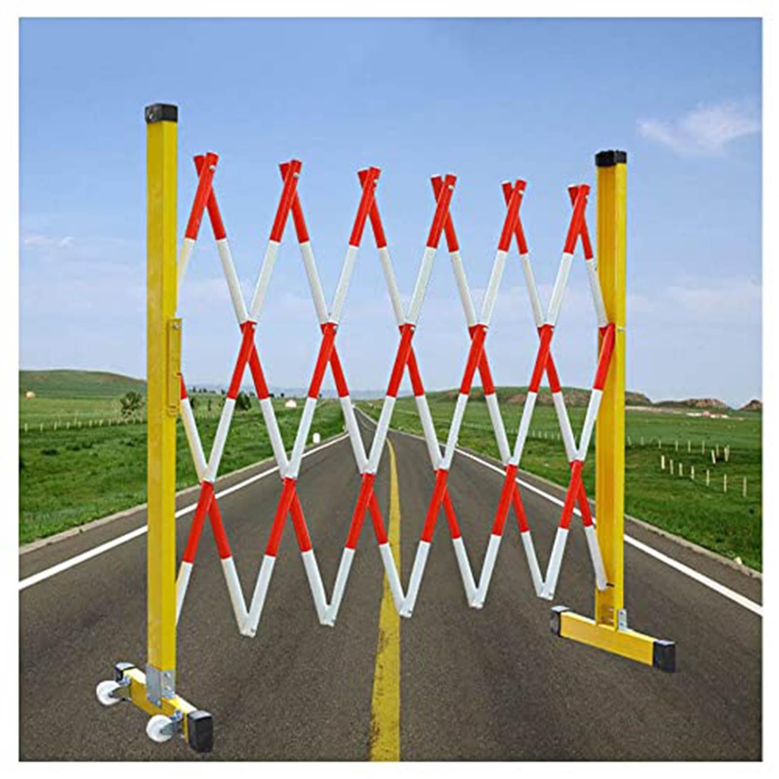 WQPMNYG Security Barrier,Telescopic Traffic Guardrail, Movable Folding Isolation Barrier, Red & White Construction Safety Fence, 19.6ft Road Traffic Safety Solution for Outdoor Use