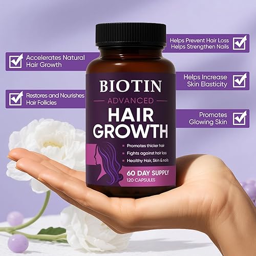 Miniatura 4 de Crecimiento del cabello  Biotina 10,000mcg, colágeno, palma enana enana americana A, C, D3, E, complejo  Regresa naturalmente el cabello, la piel y