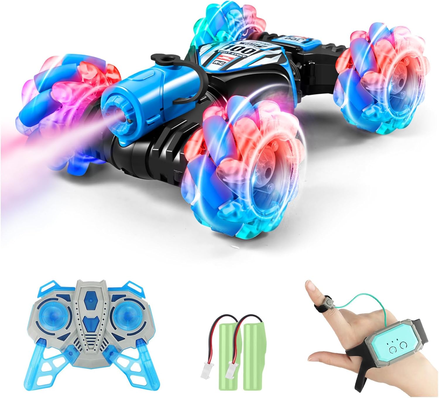 4WD Remote Gesture Sensor Car,Gesture Sensing RC Stunt Car,Remote Carwith Spray Effect LED Lights,All Terrain Off Road RC,2.4Ghz Hand,Birthday Kids Xmas Gifts