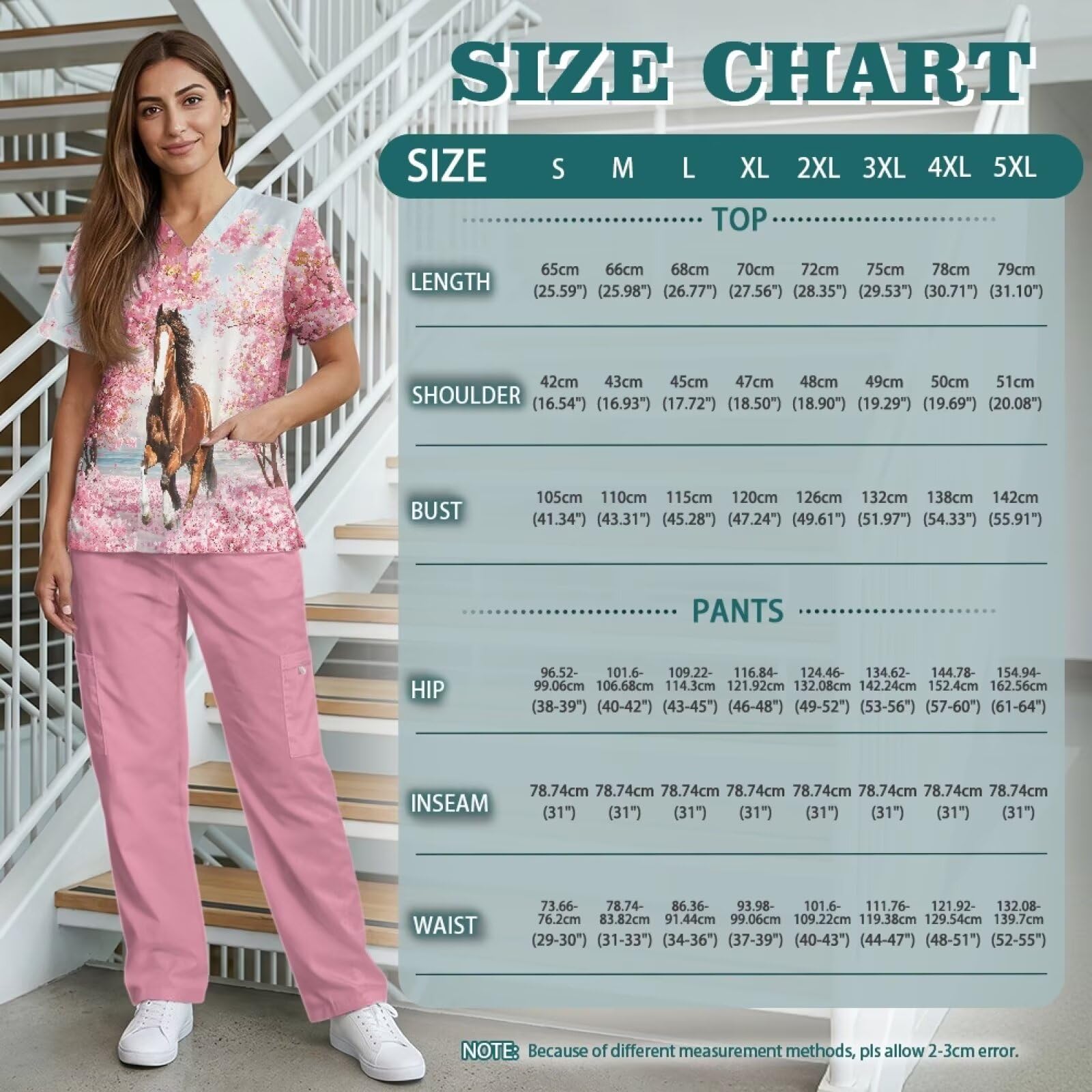 Set di scrub per cavalli da donna, comodi scrub medici per operatori sanitari, a bassa manutenzione e resistenti alle pieghe, rosa