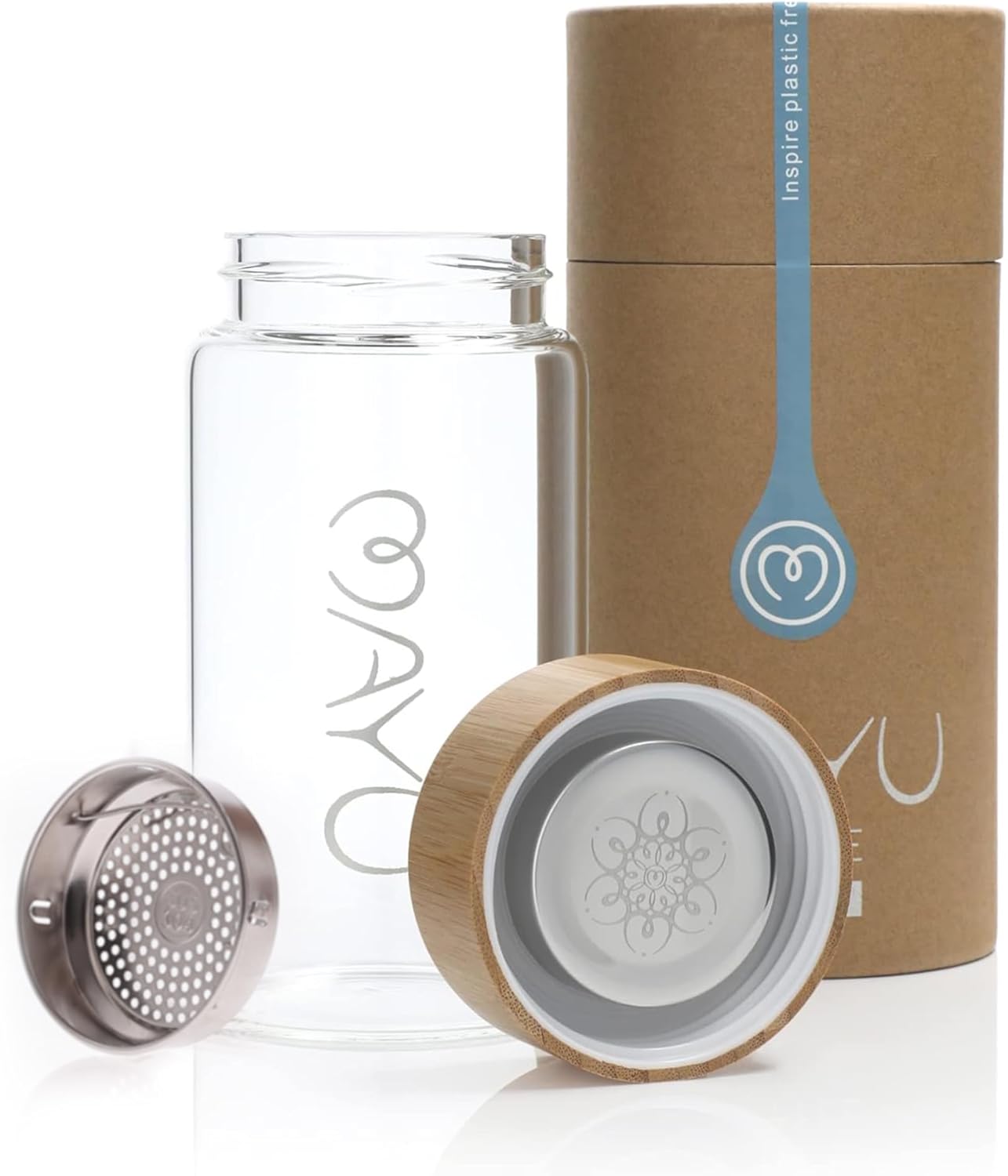 mayu Travel Water Bottle with Bamboo Lid – Borosilicate Glass Eco Friendly BPA Free | Adult and Kids Bottles with Cap – Leak Free Design – Non Toxic Reusable Hydration for Everyday Use | 0.5L, 17OZ