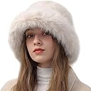Peicees Winter Bucket Hat for Women Fur Russian Ushanka Ladies Fluffy Snow Hat Fuzzy Fisherman Cap Warm Cute