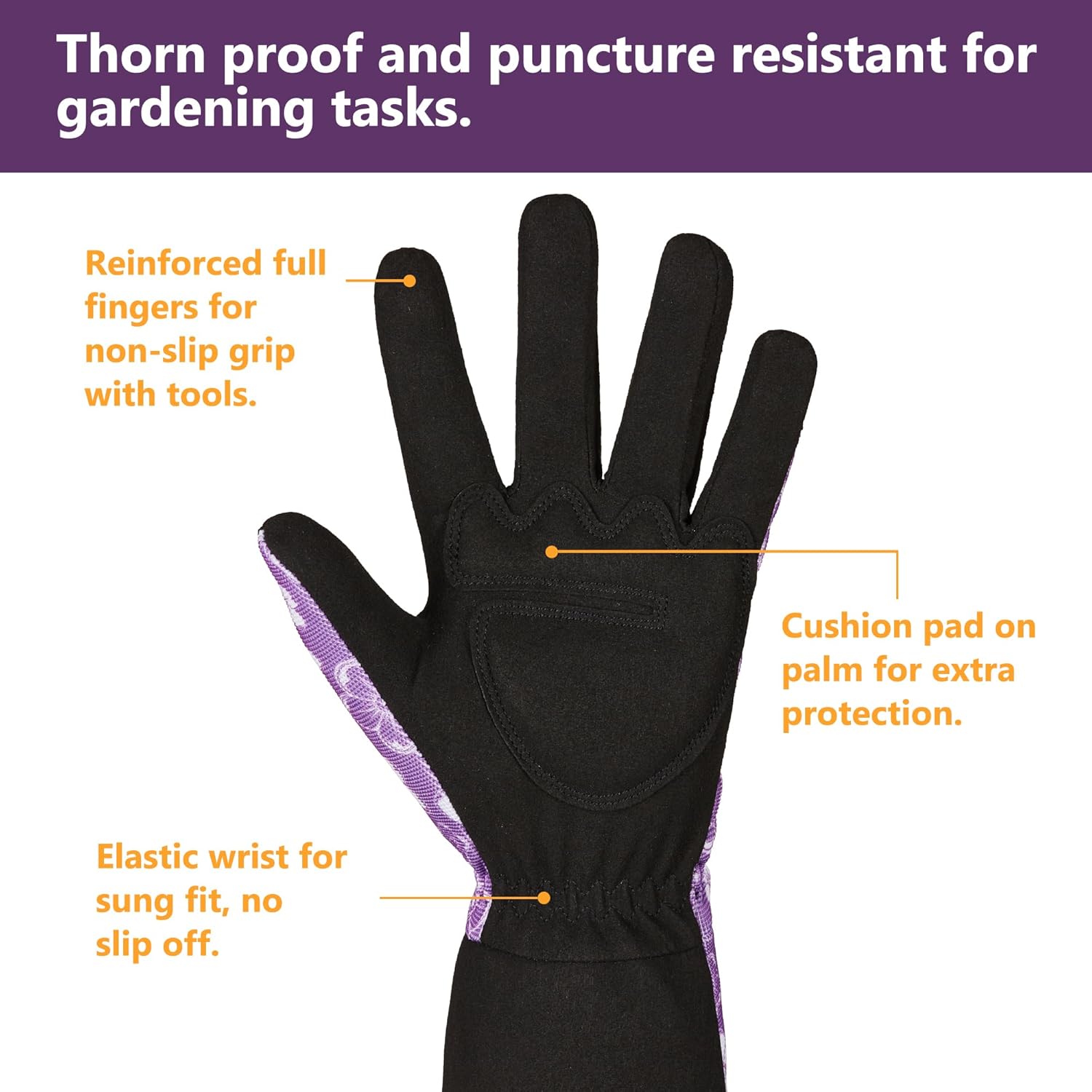 COOLJOB Thorn Proof Rose Pruning Garden Gloves for Women, Long Sleeve Padded Yard Work for Bush, Blackberry, Cactus, Heavy Duty/Puncture Resistant/Machine Washable, Medium, Purple - Image 3