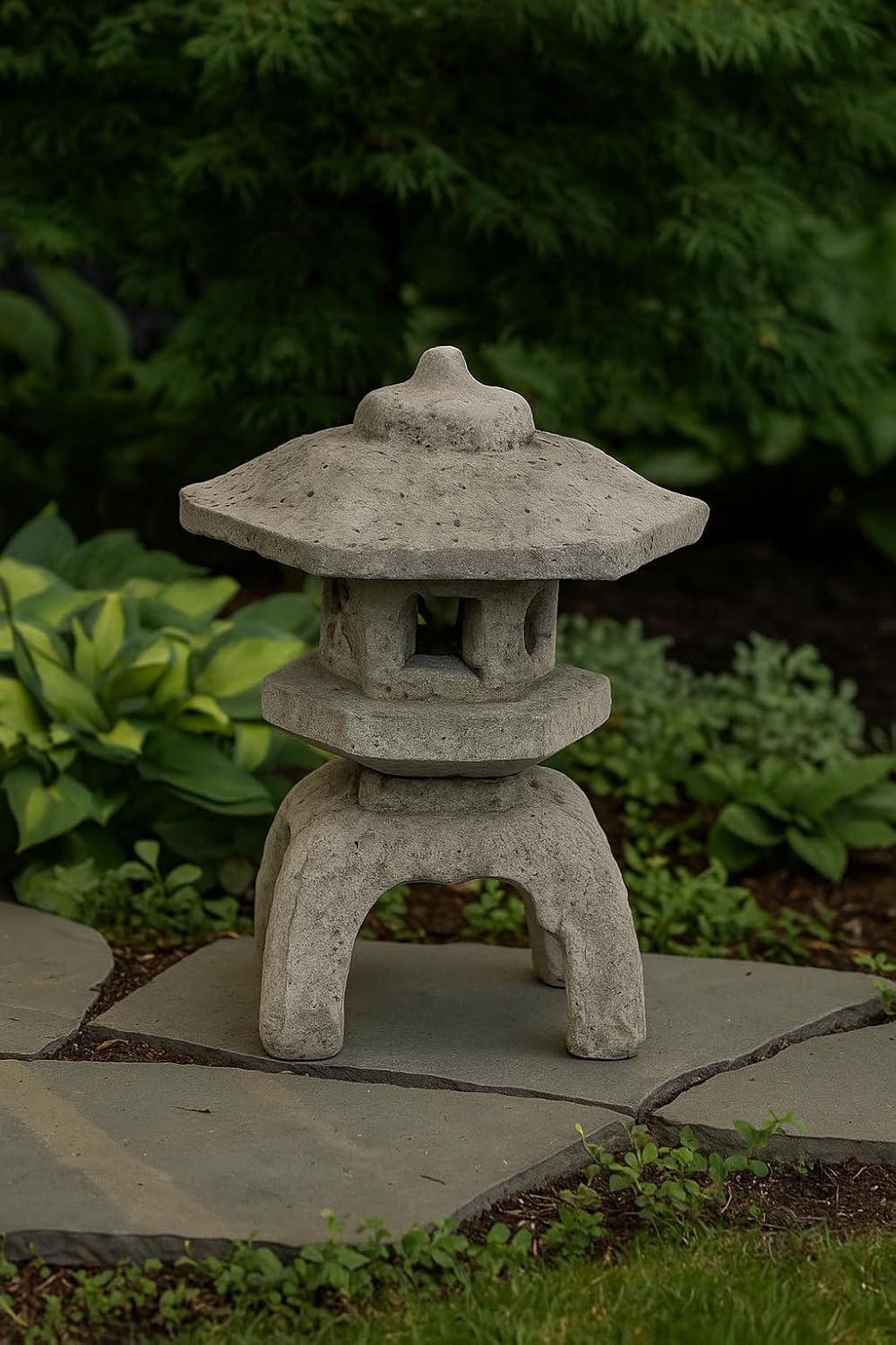 Medium 3-Piece Japanese Lantern – 22" H x 17" W x 17" D – Concrete Garden Statue – Outdoor Pagoda Decor – Heavy Stone Sculpture – Made in USA