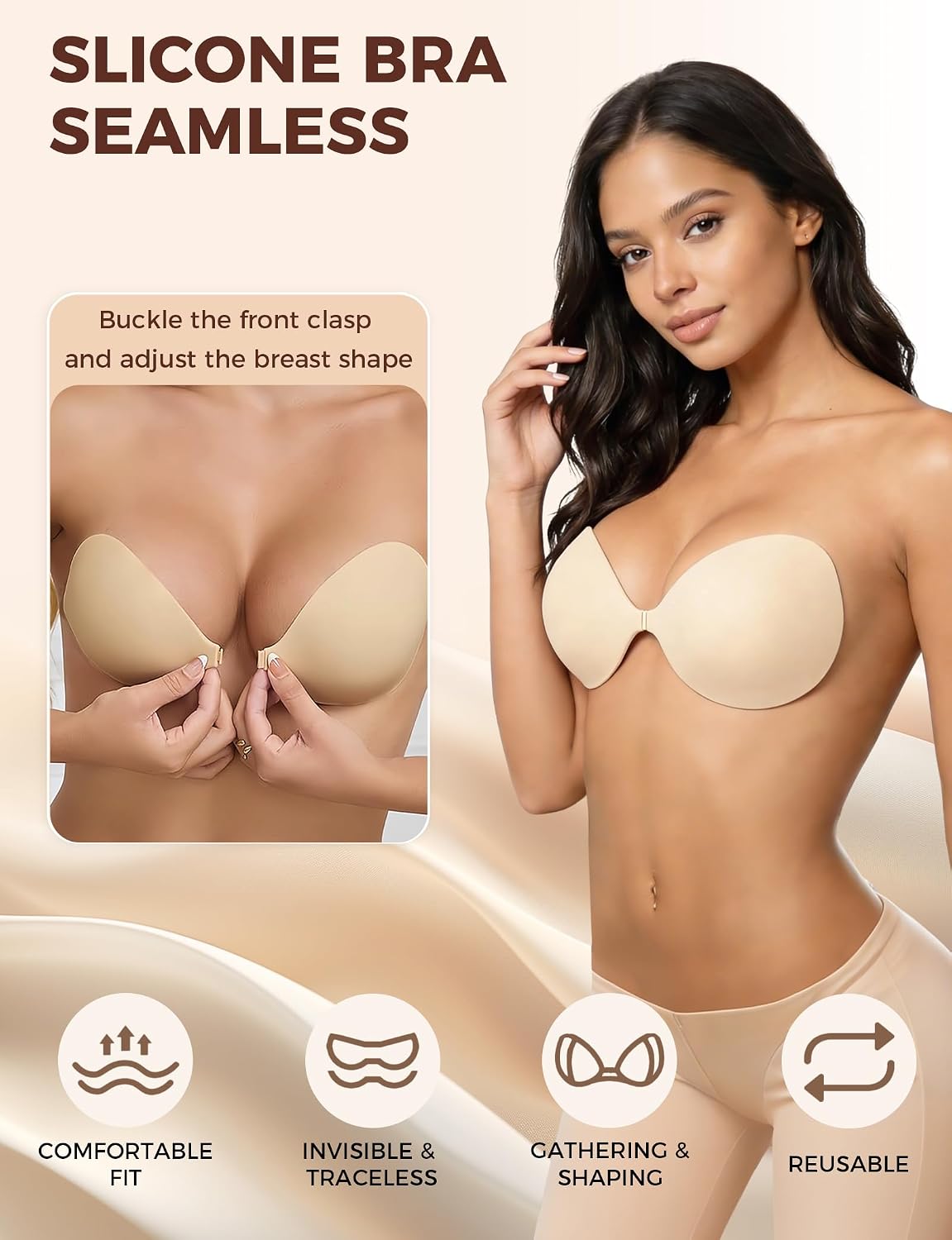 Strapless Sticky Bra Invisible Silicone Adhesive Bra Backless Pushup Lift Bra