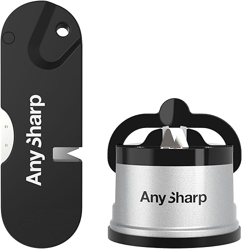 AnySharp Paquete de afiladores de cuchillos, afila cocina, táctico, cuchillos de caza, seguro, con una sola mano, portátil, arrancador de fuego,