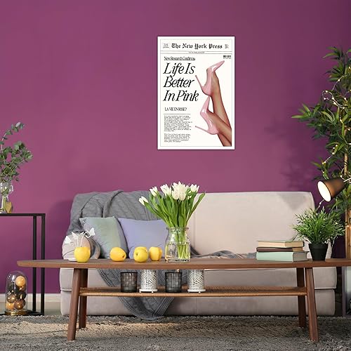 Miniatura 3 de YAXZLWR Póster retro rosa noticias, decoración de habitación de coqueta, impresiones artísticas de pared de Nueva York de moda rosa, lienzo de los
