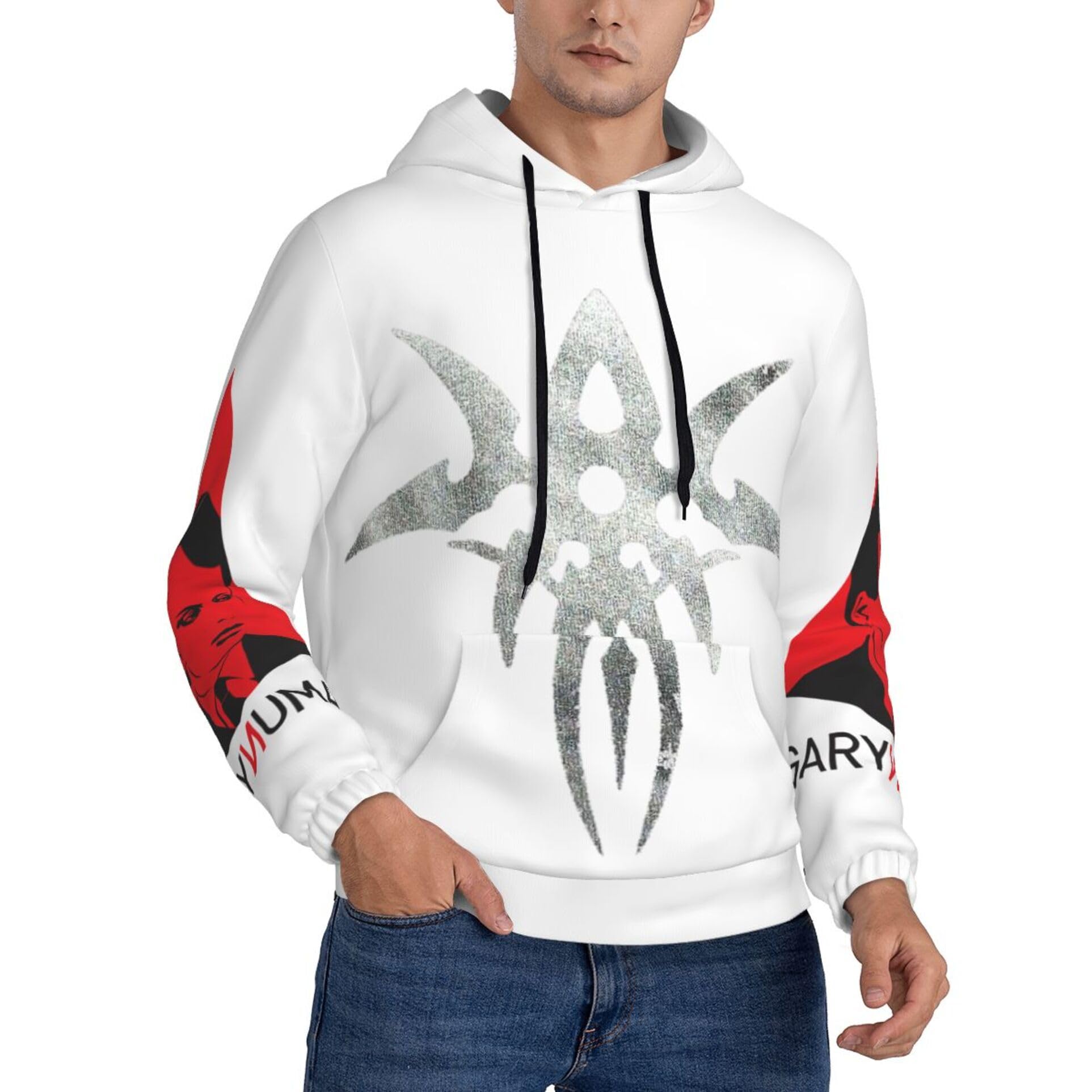 Mzpqdkslk Men's 8 Gary Logo Graphic ​​Black Numan Hoodie Long Sleeve Sweatshirt For ​​Teen Boy Hooded Neck Music Band Pullover Clothes Merch For Fans Gift