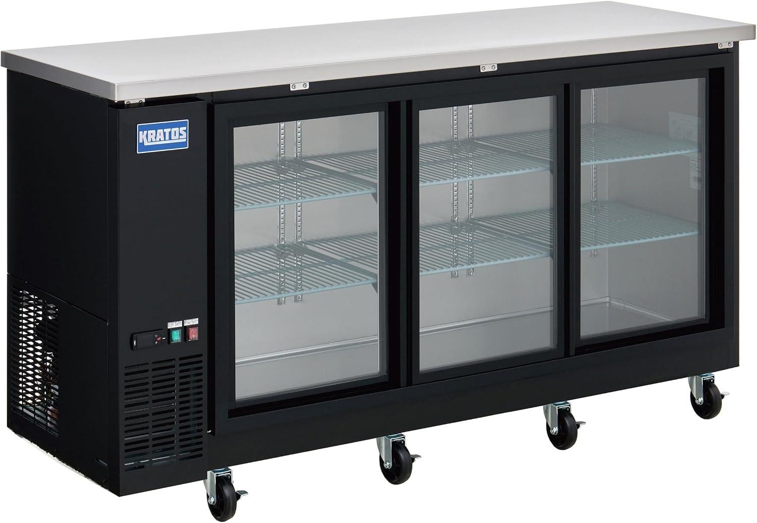 Kratos Commercial 72" Wide Back Bar Refrigerator with Sliding Glass Doors, Black 21.6 Cubic Ft. Two Door Refrigerator for Bars and Restaurants (67K-157)