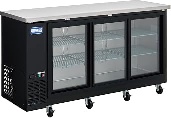Kratos Commercial 72 Wide Back Bar Refrigerator with Sliding Glass Doors, Black 21.6 Cubic Ft. Two Door Refrigerator for Bars and Restaurants (67K-157)