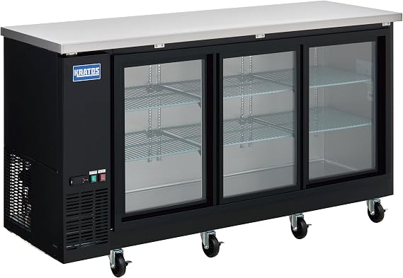 Kratos Commercial 72 Wide Back Bar Refrigerator with Sliding Glass Doors, Black 21.6 Cubic Ft. Two Door Refrigerator for Bars and Restaurants (67K-157)