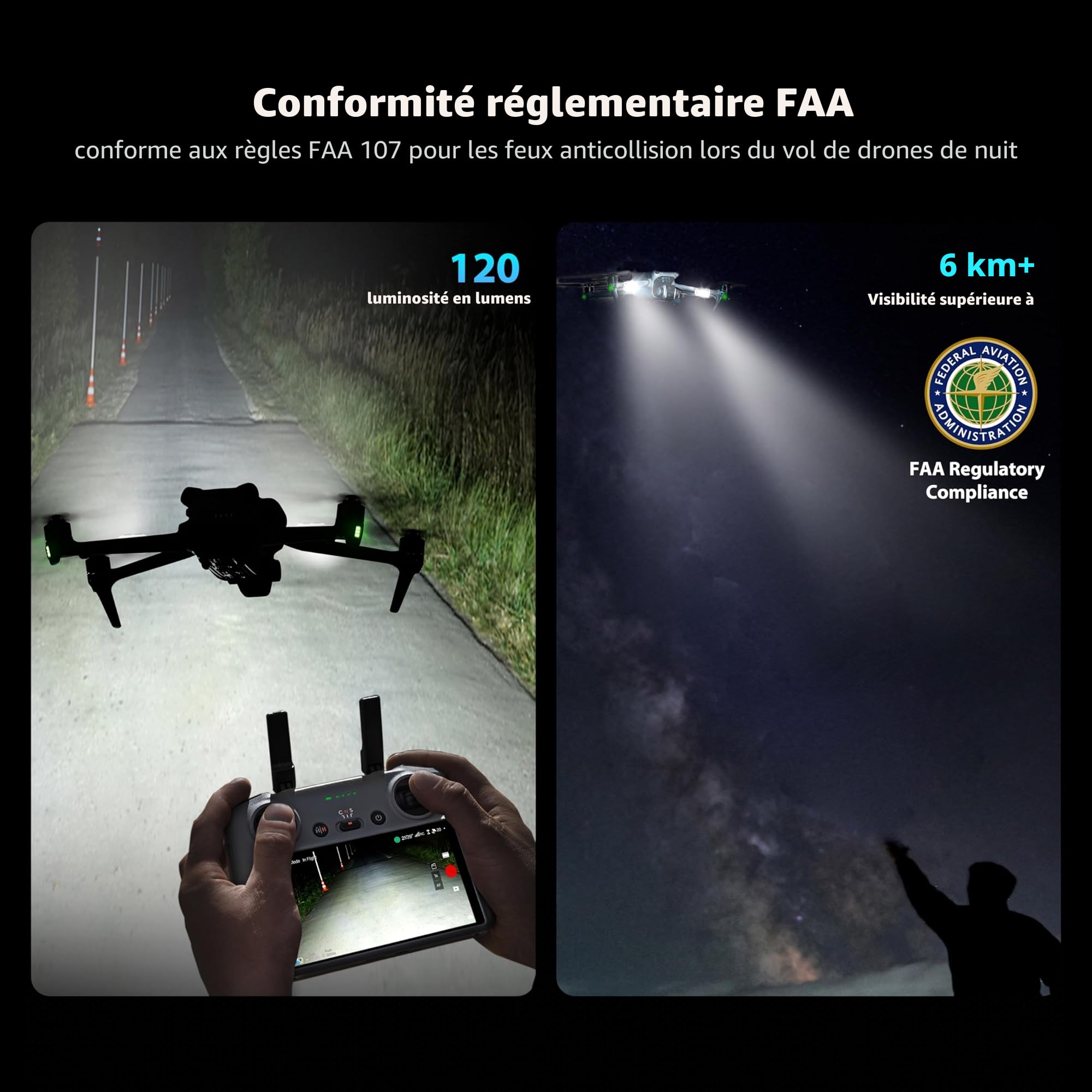 STARTRC Lumière Stroboscopique,Lampe LED Flash Rechargeable Anti-collision Nuit De Drone De La FAA,Pour DJI Mini,Mavic,Phantom,Inspire,Accessoire De Drones Matrice,Sacs À Dos,Cyclisme,Extérieur(2pcs)