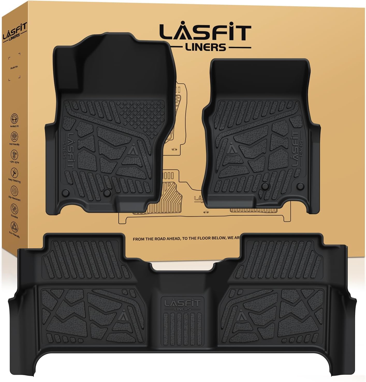 LASFIT Floor Mats for Nissan Frontier 2022-2025 Crew Cab (Not Fit King Cab), All Weather TPE Custom Fit Easy Clean Durable No-Curling Floor Liners for Frontier 1st & 2nd Row Car Mats, Black 2022-2025 Frontier | Floor Mats (Not Fit King Cab)