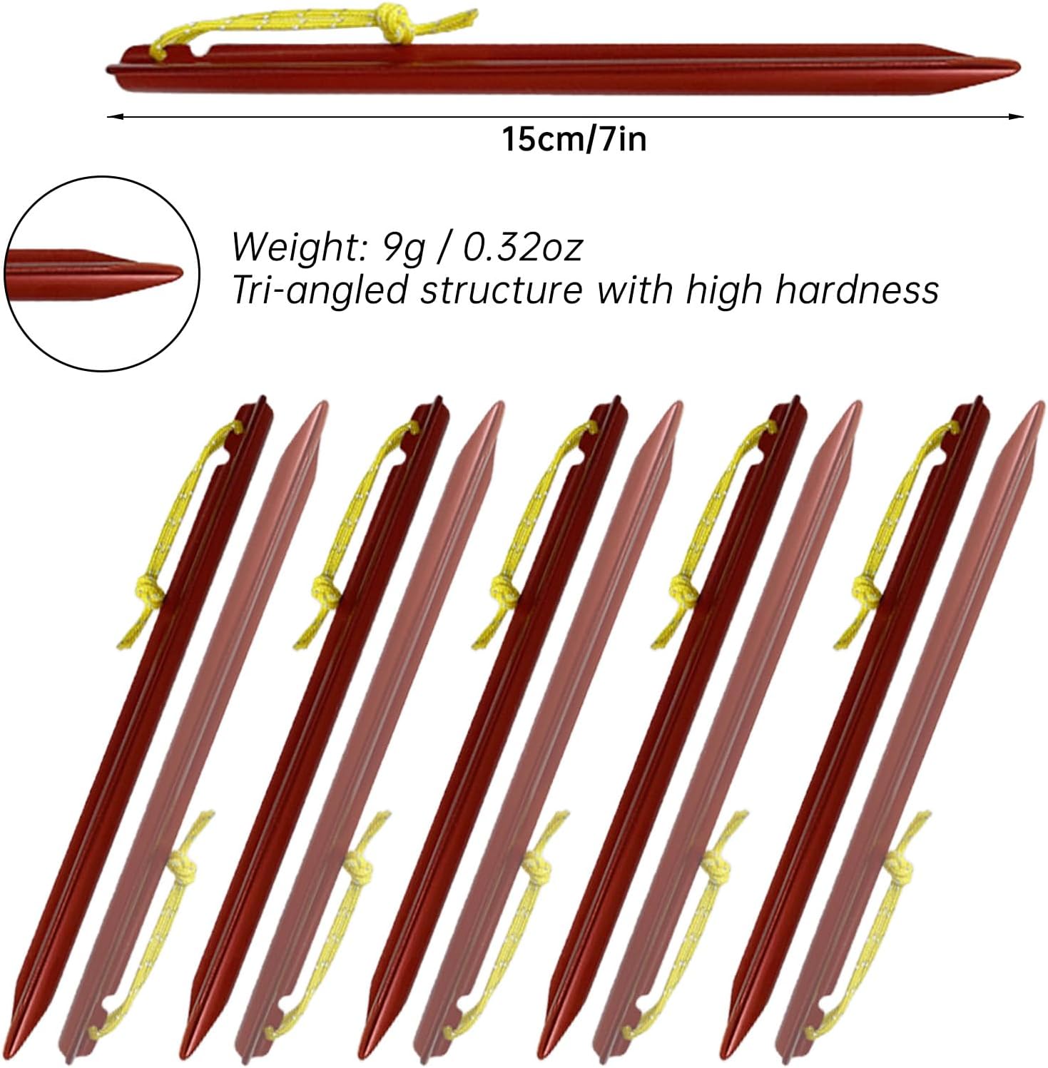 6 Pcs Ultralight Aluminum Alloy Tent Stakes, Heavy Duty Camping Stakes 6 Inches Triangular Pegs Rustproof and Robust, Tent Spikes for Pitching Camp Tent, Garden, Canopies, Grassland, Outdoor