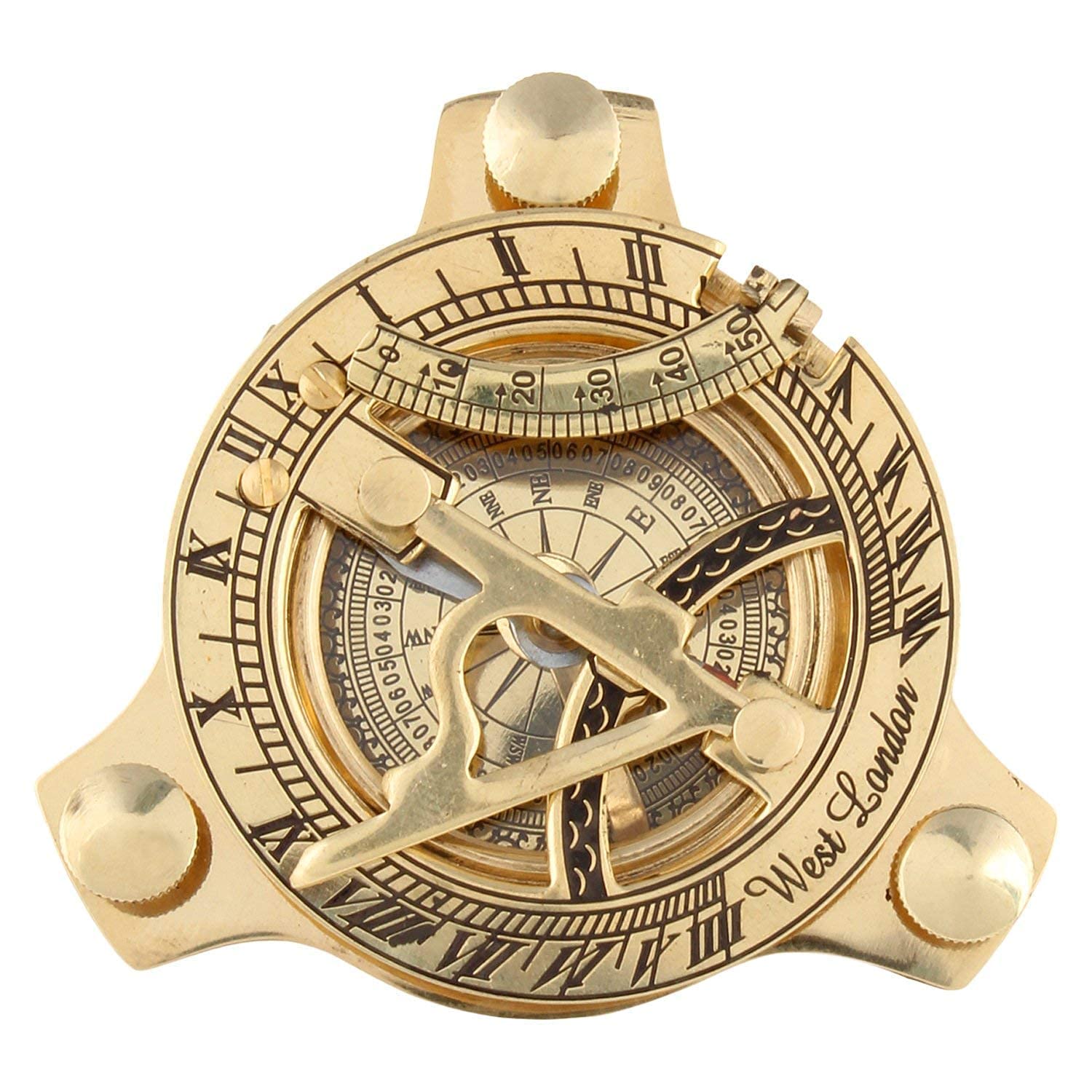 Antique Brass 3 Inch Sundial Compass with Wooden Handle, Collectable Gift Compass for Hiking and Camping-picture-39