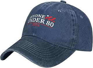 Anyone Under 80 2024 Hat Adjustable Funny Fashion Casquette for Men Women Navy Blue