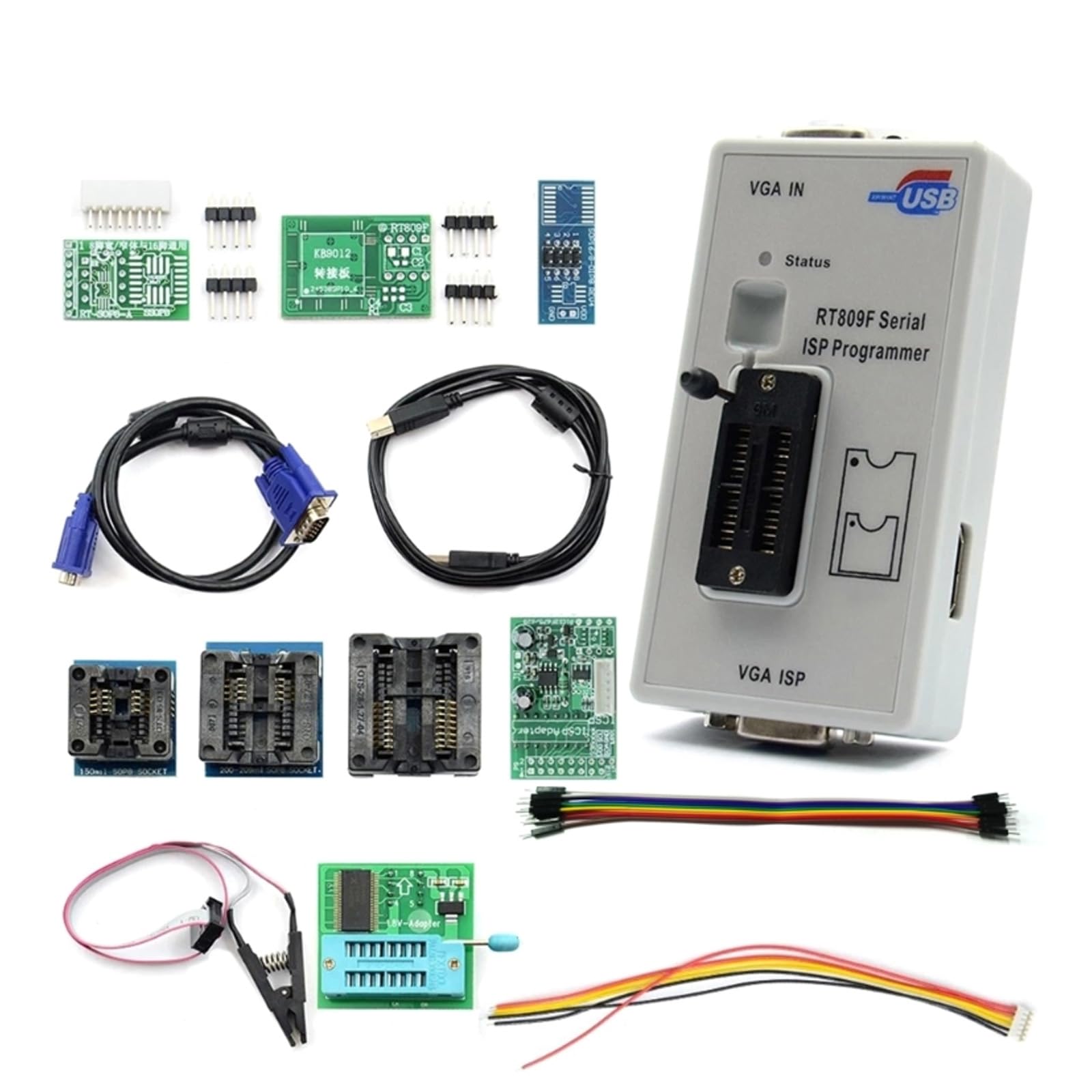 RT809F +11 Adattatori Seriale ISP Programmatore LCD Strumenti di Riparazione USB con 1.8v Adattatore+SOP8 Test Cip+Cavo EDID +ICSP Bios Programmatore Kit