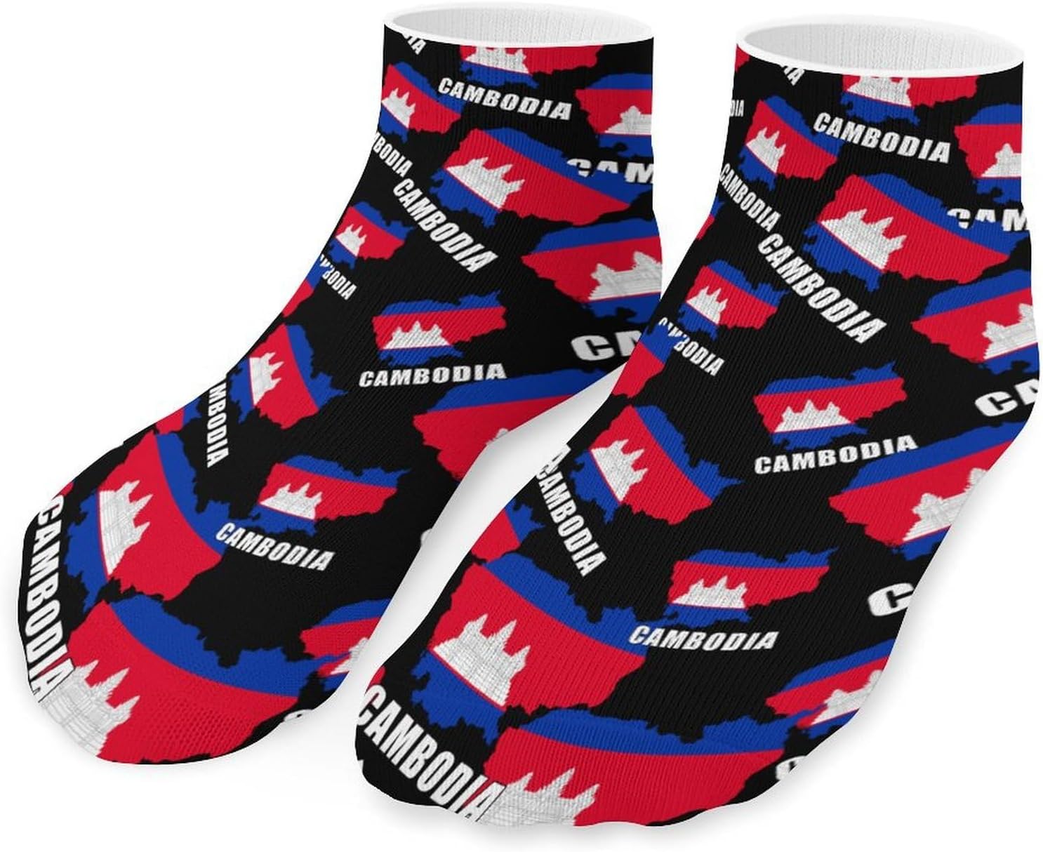 Cambodia Flag Cambodian Map No Show Ankle Socks Low Cut Non Slip Flat Boat Line 5 Pairs Set