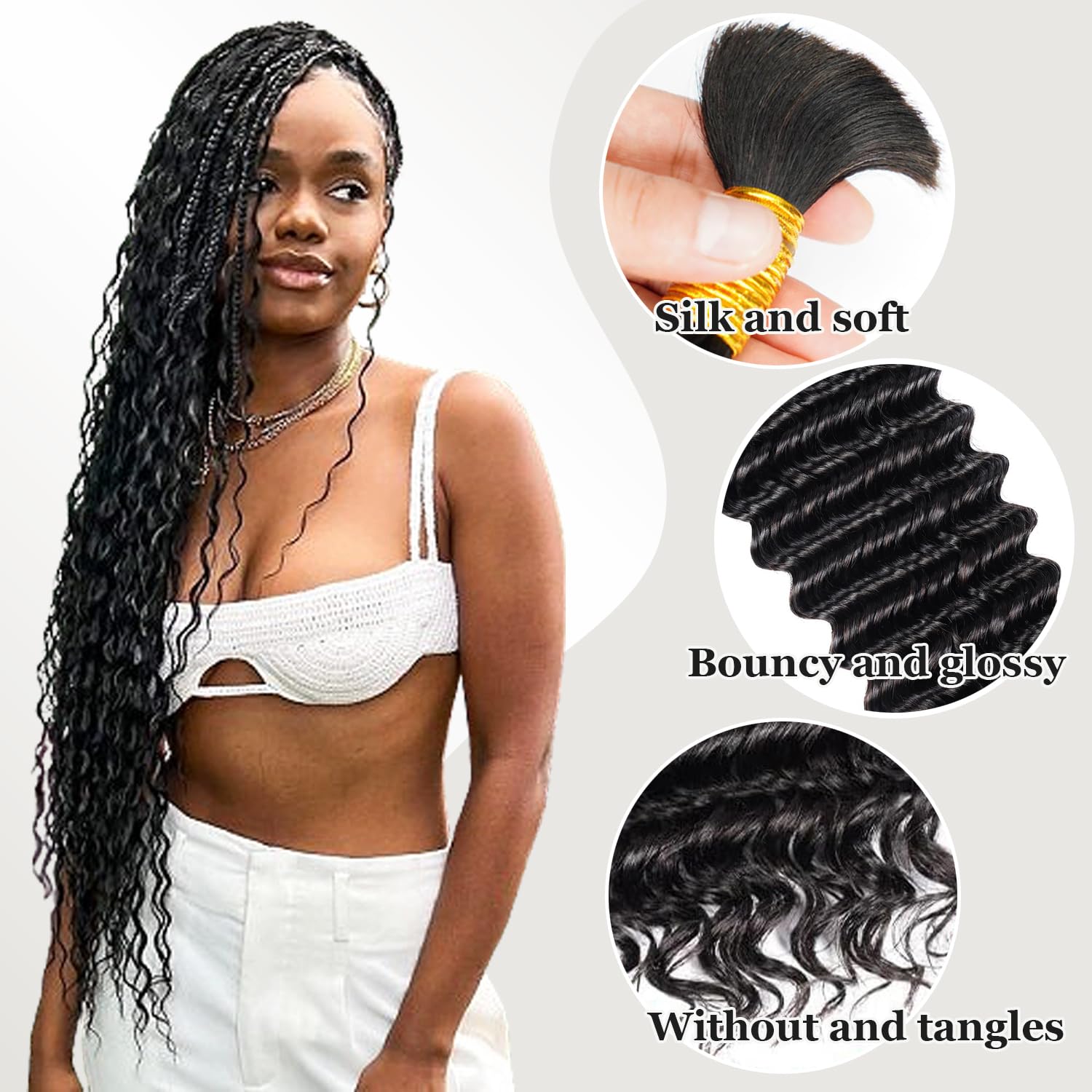 Hair for Boho Braids (Deep Wave 1B#, 20Inch 200g(50gx4Bundles)) - Image 3