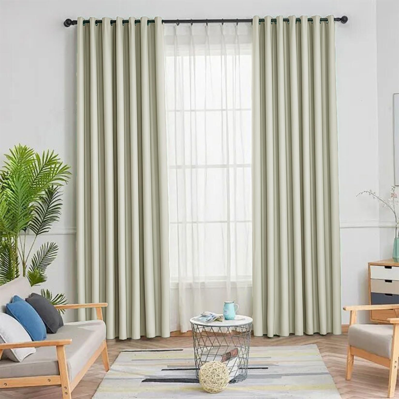 Liujyuan Beige Black Out Curtain 160 X 205 Cm Room Darkening, Privacy Protection Blackout Curtains For Living Room Thermal Insulated Energy For Balcony, Kithcen Window,