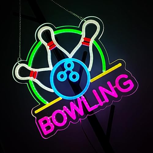 Miniatura 3 de Letreros de neón de bolos de 14 x 14 pulgadas, luces de pared para cerveza, bar, club, dormitorio, hotel, pub, cafetería, boda, regalos de fiesta de