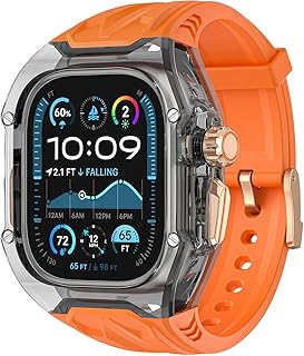 سوار وهيكل متوافق مع ساعة ابل 49 46 45/44 ملم، للعمل والرياضة للرجال، حافظة ساعة واقية مع سوار مدمج لسلسلة اي ووتش الترا 10 9 8 اس اي 7 6 5 4 (برتقالي، 49 ملم)