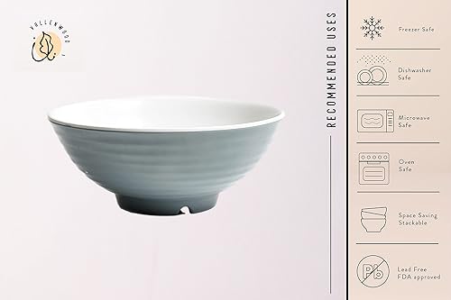 Miniatura 8 de Juego de 4 tazones de ramen, 12 piezas Pho, sopa japonesa asiática gris y blanca. Utensilio cucharas y palillos. Melamina. Fideos grandes de 37